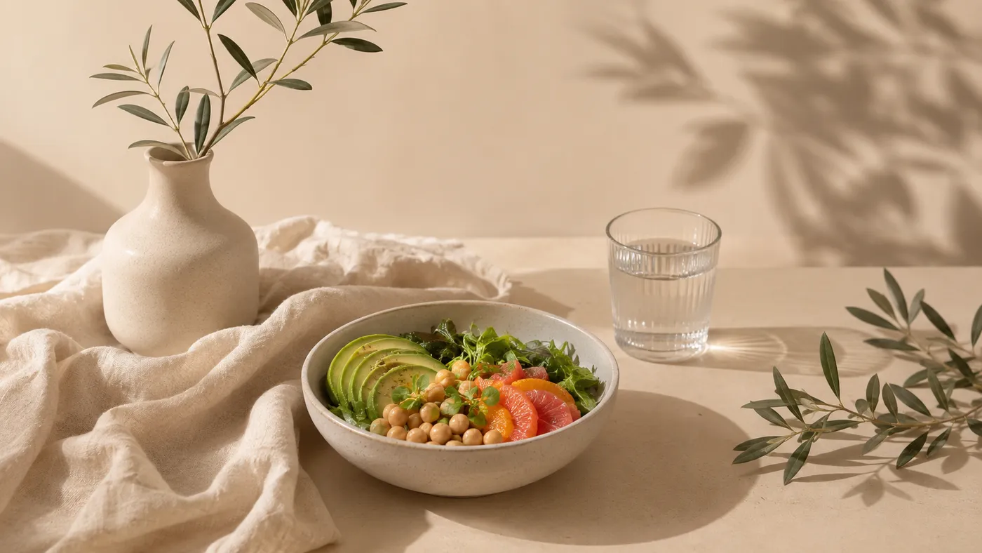 Bowl de salada com grão-de-bico e abacate